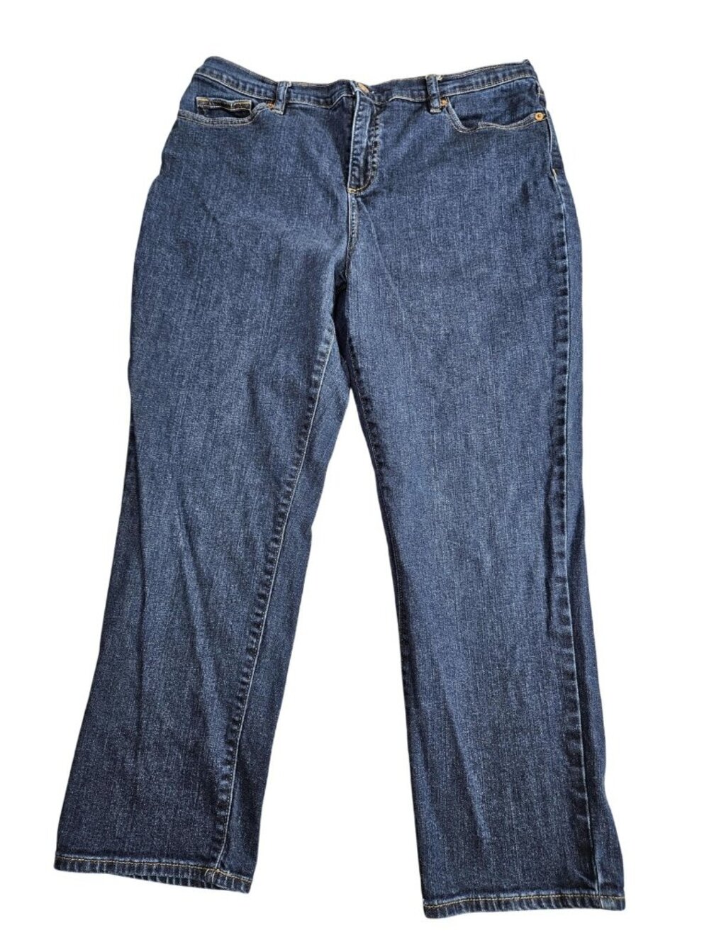 Lands' End Fit 3 Straight Leg Jeans Womens 14 Blue Dark Wash Stretch